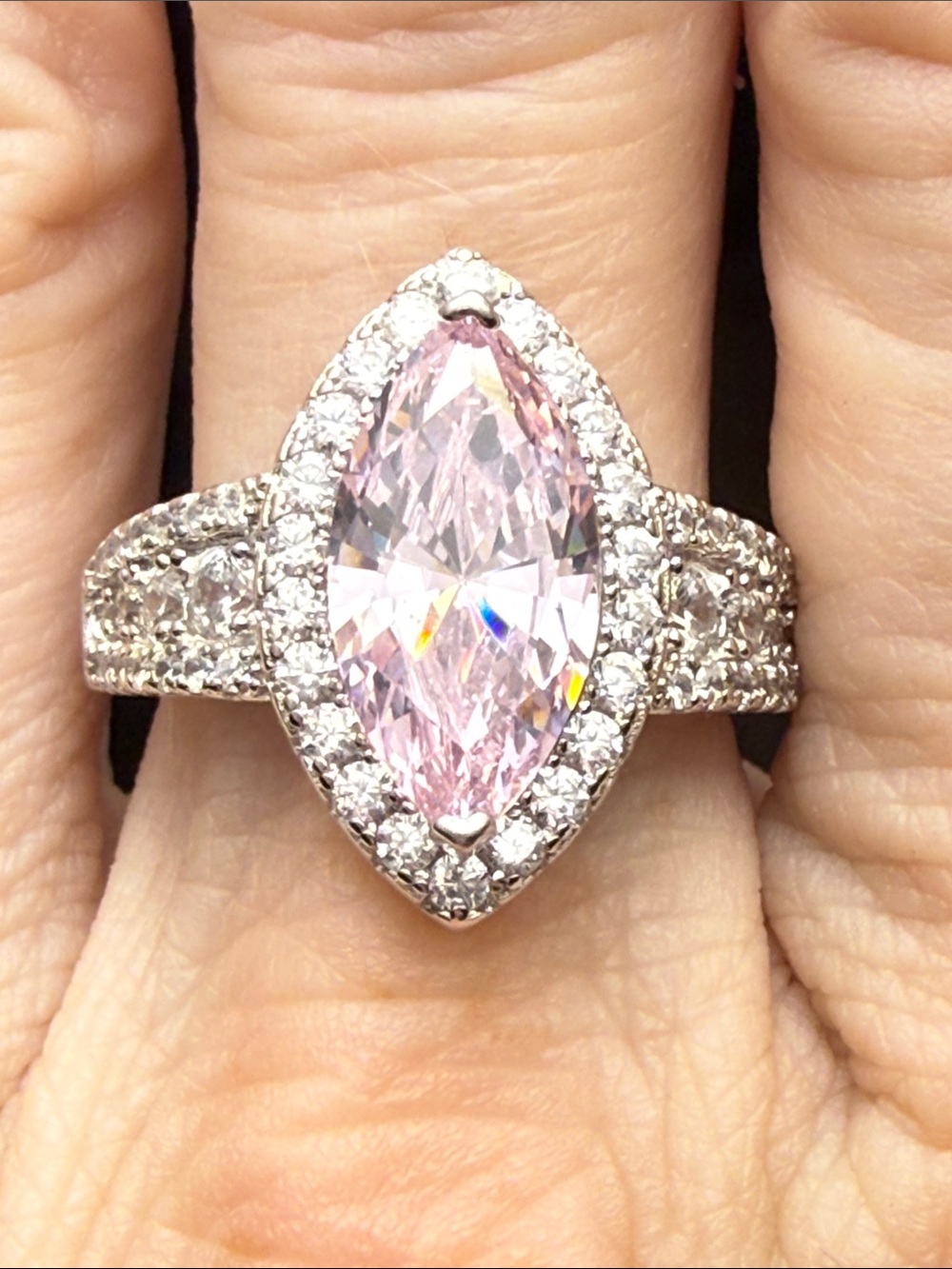 3CT PINK SAPPHIRE Elegant Marquise MOISSANITE DIAMONDS 925 Sterling Silver Ring